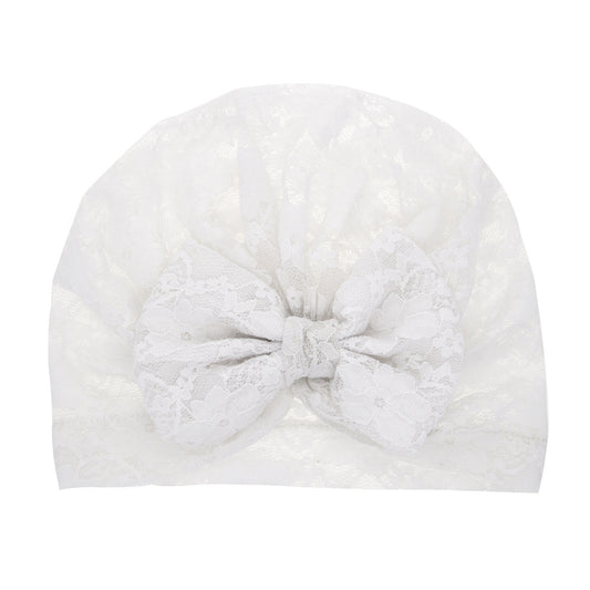 Baby Girls Turban Hat with Knotted Lace Flower for Wedding