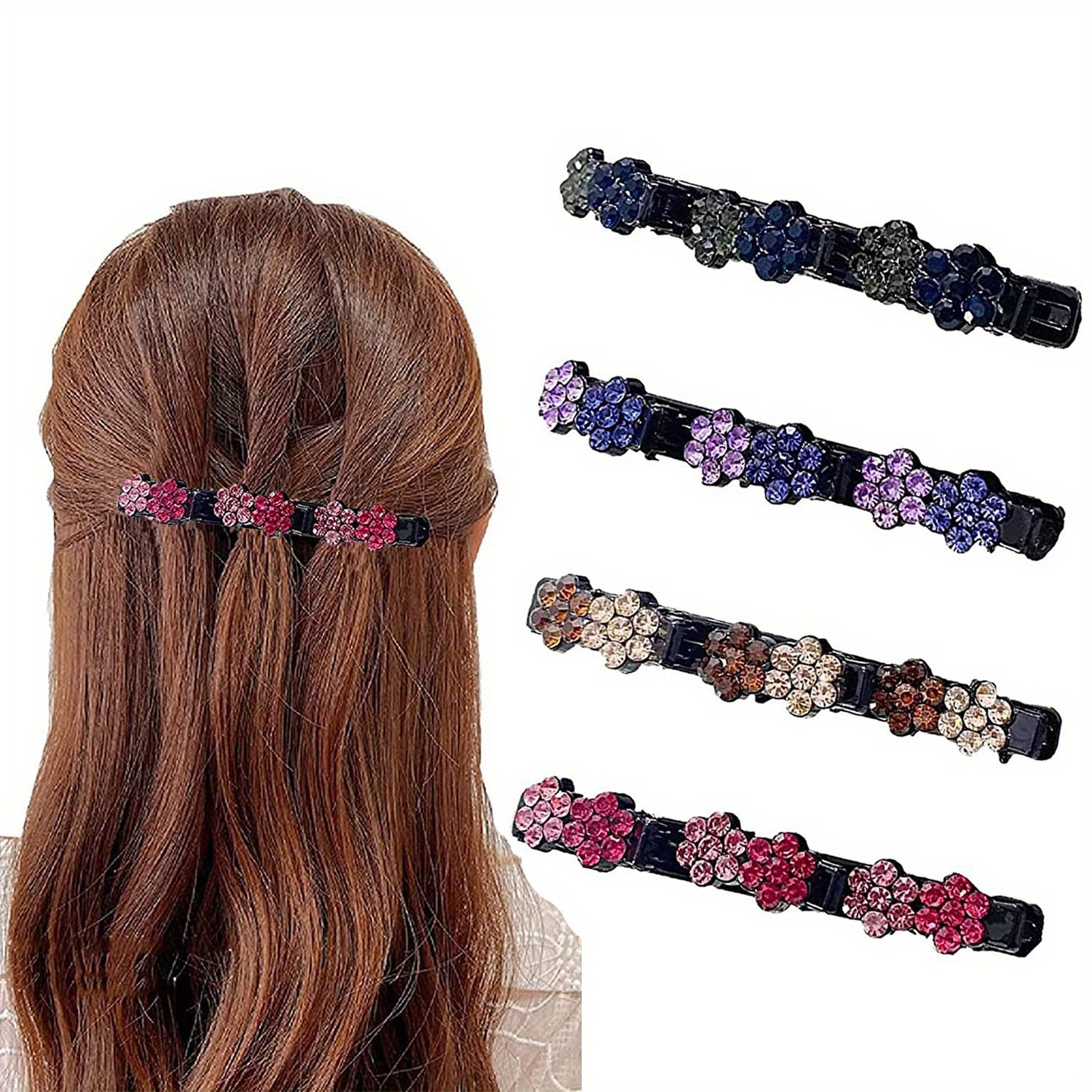 8pcs Rhinestone Flower Hair Clips Hairpins for Girls Daily Use