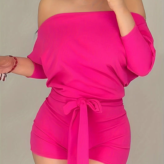 Off Shoulder Tie Front Romper Casual Romper Jumpsuit