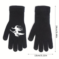 Halloween Witch Touch Screen Knitted Gloves, Windproof Warm Winter Gloves