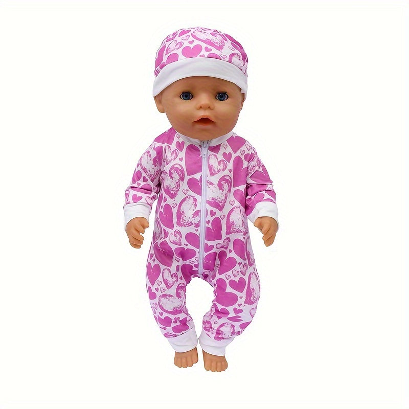 Cartoon Pattern Baby Doll Onesie Outfit for 16-18 Inch and 40 Newborn Dolls