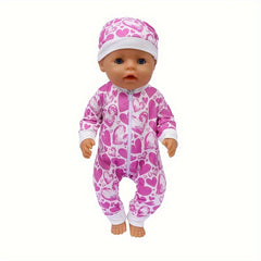 Cartoon Pattern Baby Doll Onesie Outfit for 16-18 Inch and 40 Newborn Dolls