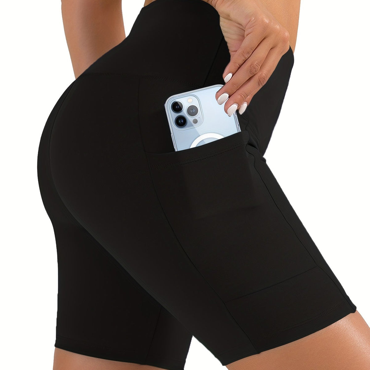 High Waist Bike Shorts Pocket Casual Short Leggings