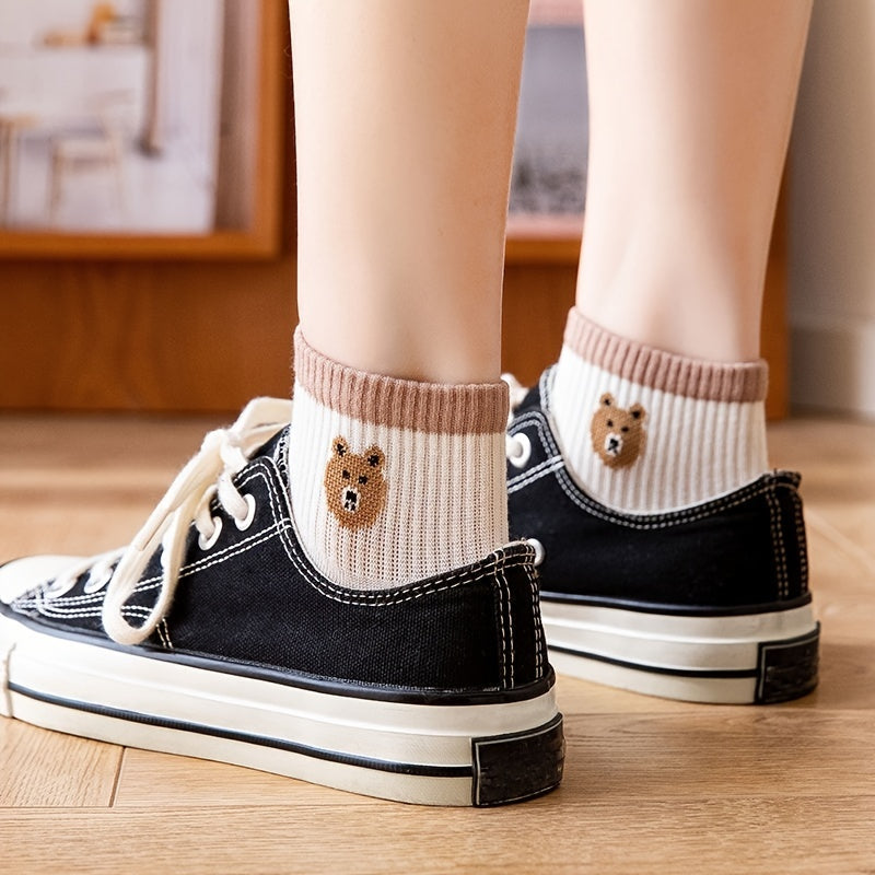 5 Pairs Teddy Bear Ankle Socks Women's Stocking