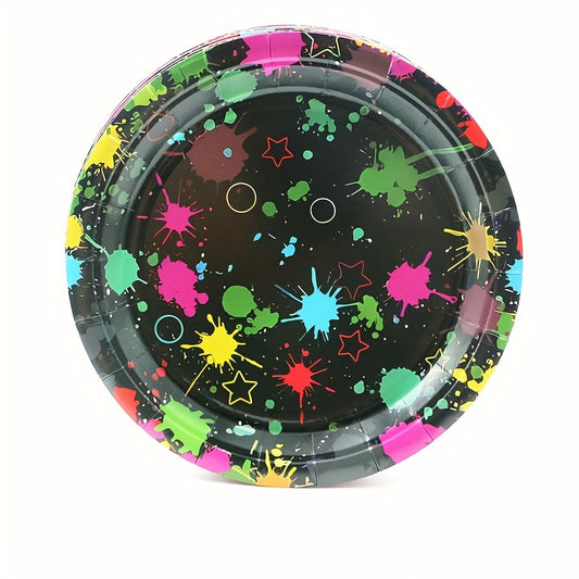 20pcs Neon Glow Party Plates Fluorescent Tableware