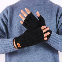 2pcs Men's Knit Thermal Fingerless Gloves Set