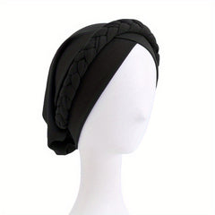 Classic Braid Cross Turban Hat Solid Head Wrap Stretchy Hijab Beanie Cap