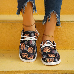 Ghost Face Pumpkin Print Sneakers Halloween Slip On Flats Canvas Shoes