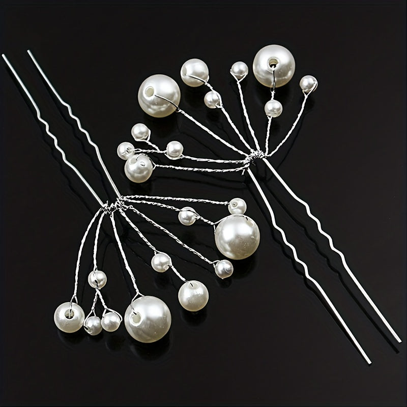 Faux Pearl Hairpin Silvery U-shaped Hair Pin Ponytail Holder