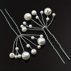 Faux Pearl Hairpin Silvery U-shaped Hair Pin Ponytail Holder