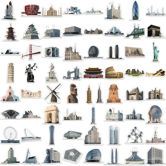 65pcs Landmark Building Art Stickers for Guitar Laptop Scrapbooking