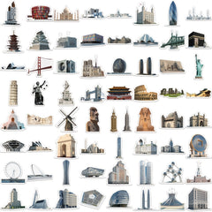 65pcs Landmark Building Art Stickers for Guitar Laptop Scrapbooking