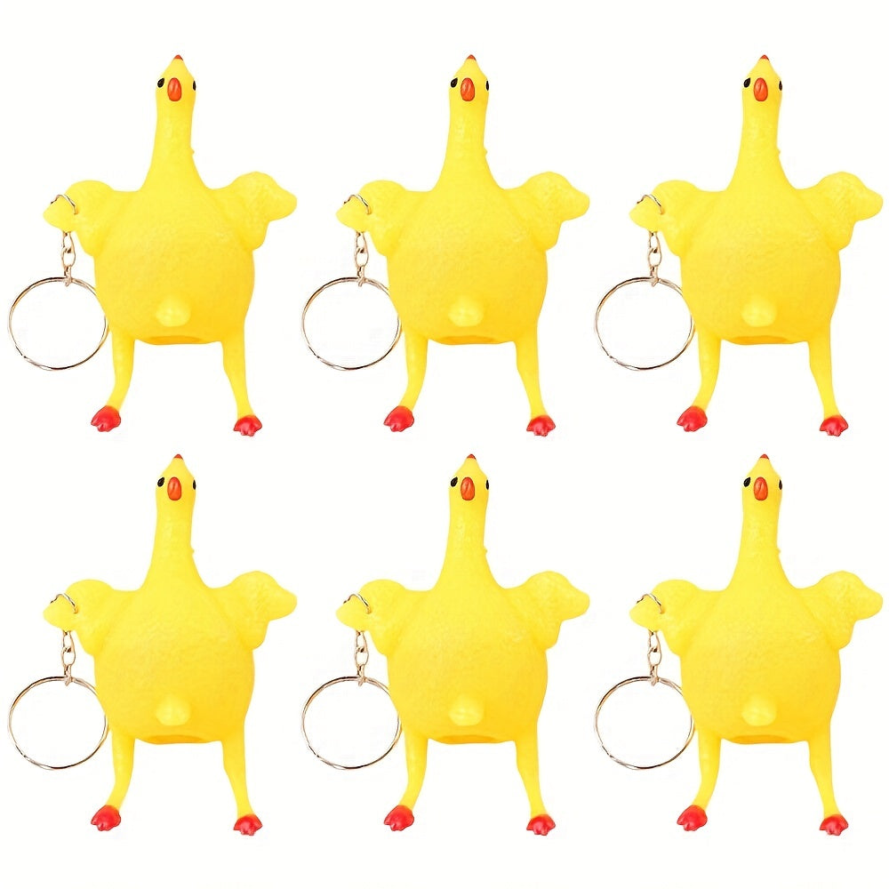 6pcs Fidget Squeeze Egg Chicken Keychain Stress Relief Purse Handbag Charm