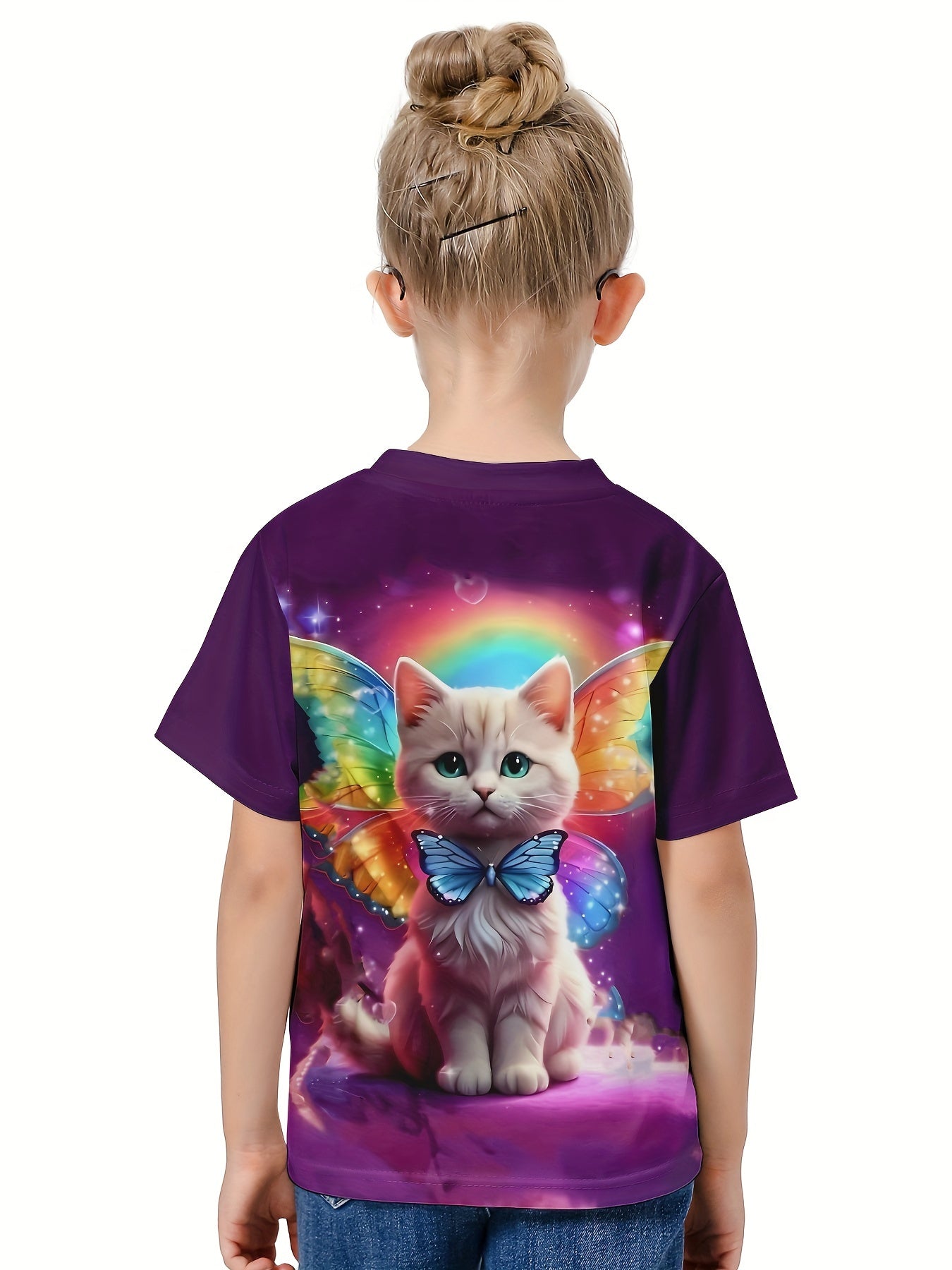 3D Rainbow Cat With Wings Print T shirt for Summer Sports