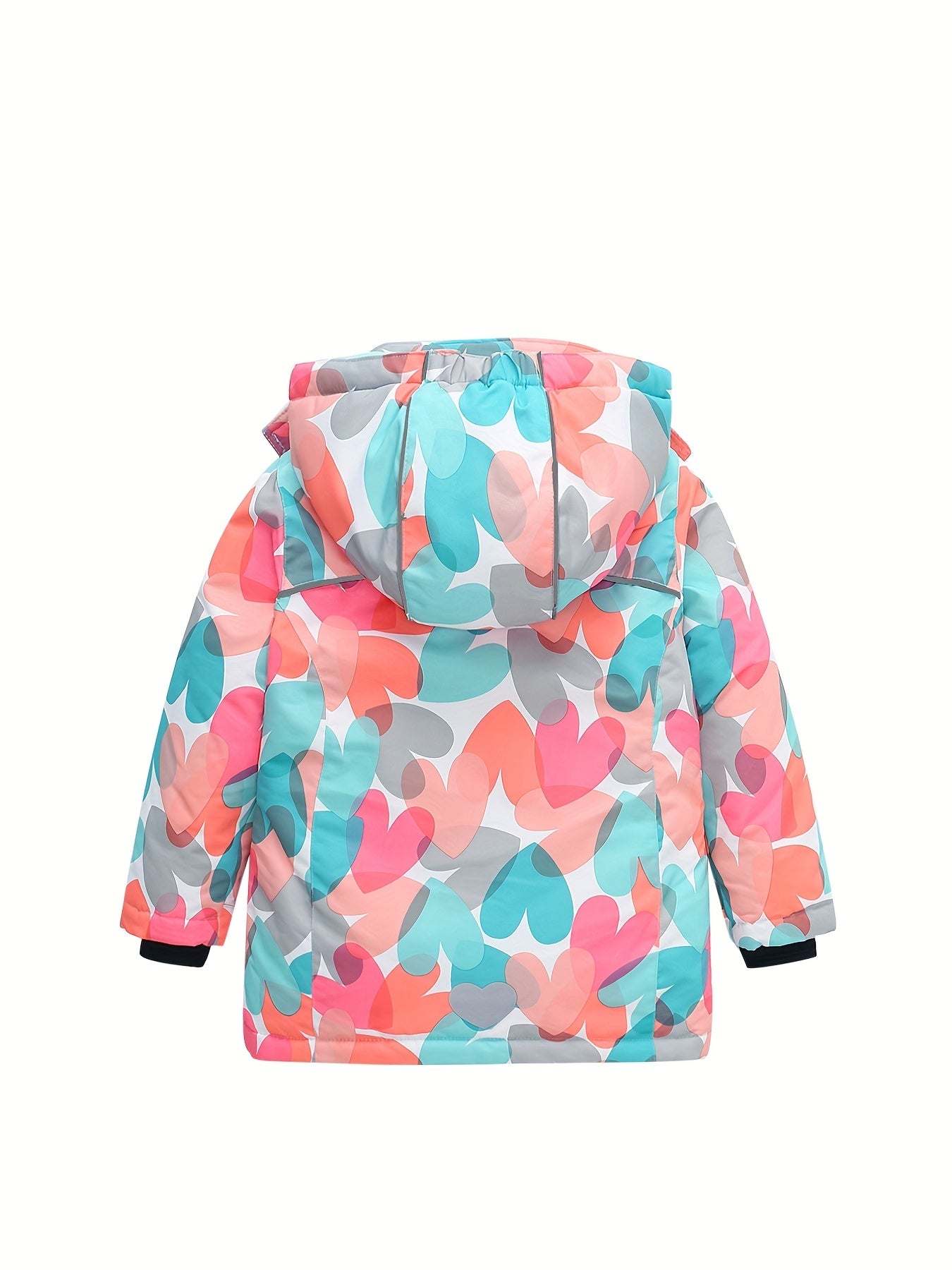 Girls' Heart Print Ski Jacket Hooded Zip Up Winter Vacation Gift