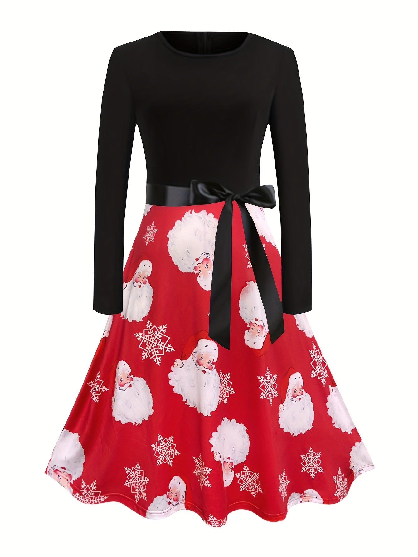  Santa Claus & Snowflake Print A line Dress