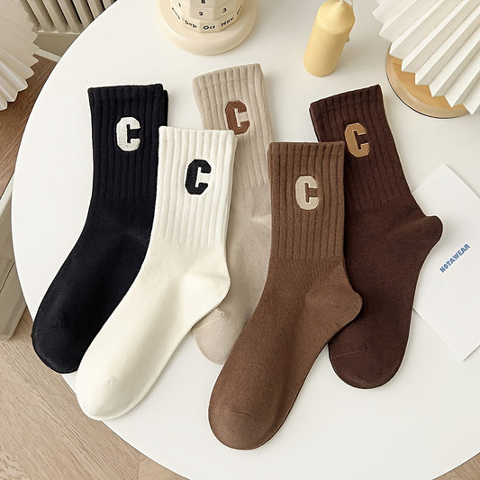 5 Pairs Girls Breathable Crew Socks for Spring Autumn Sports Teens Children