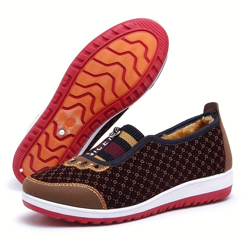 Women's Floral Pattern Plush Lined Canvas Shoes