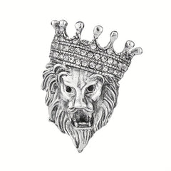 Vintage Lion Head Crystal Crown Lapel Pin Brooch