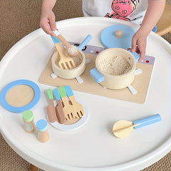 Wooden Play Kitchen Set with Plates & Utensils Kids' Cooking Toy