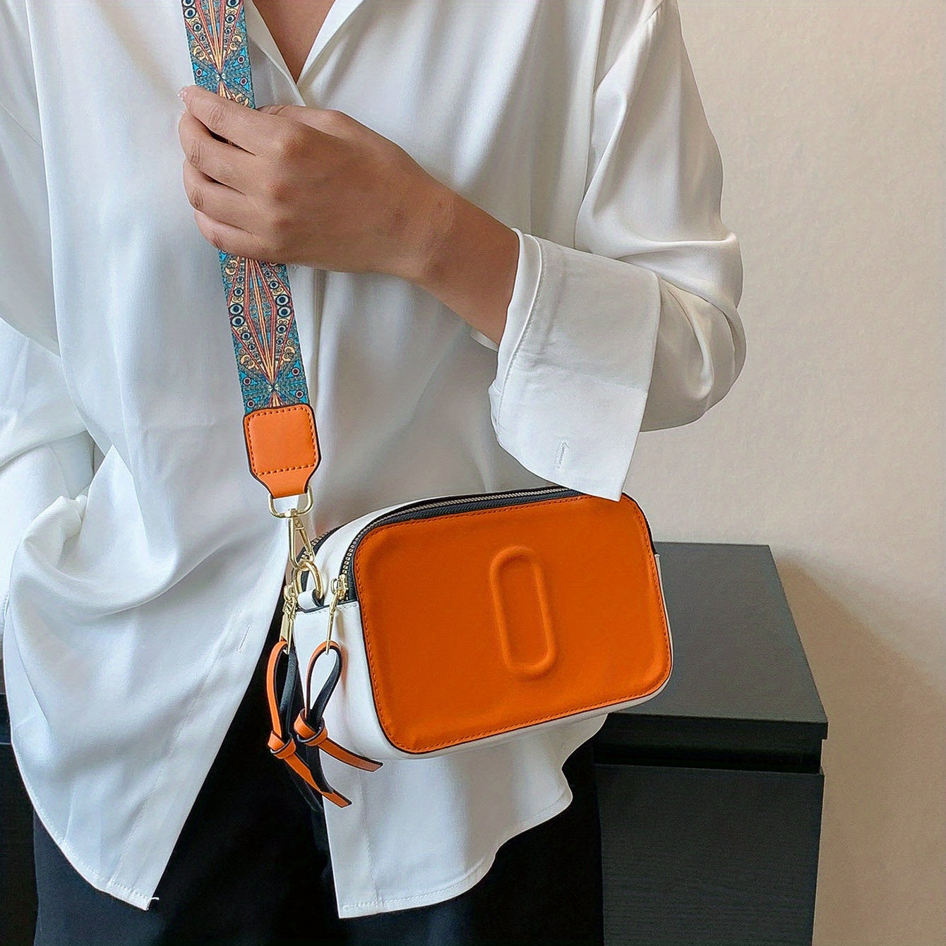Vintage Square Crossbody Bag with Embossed Pattern