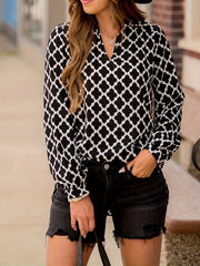 Geometric Print Long Sleeve Blouse