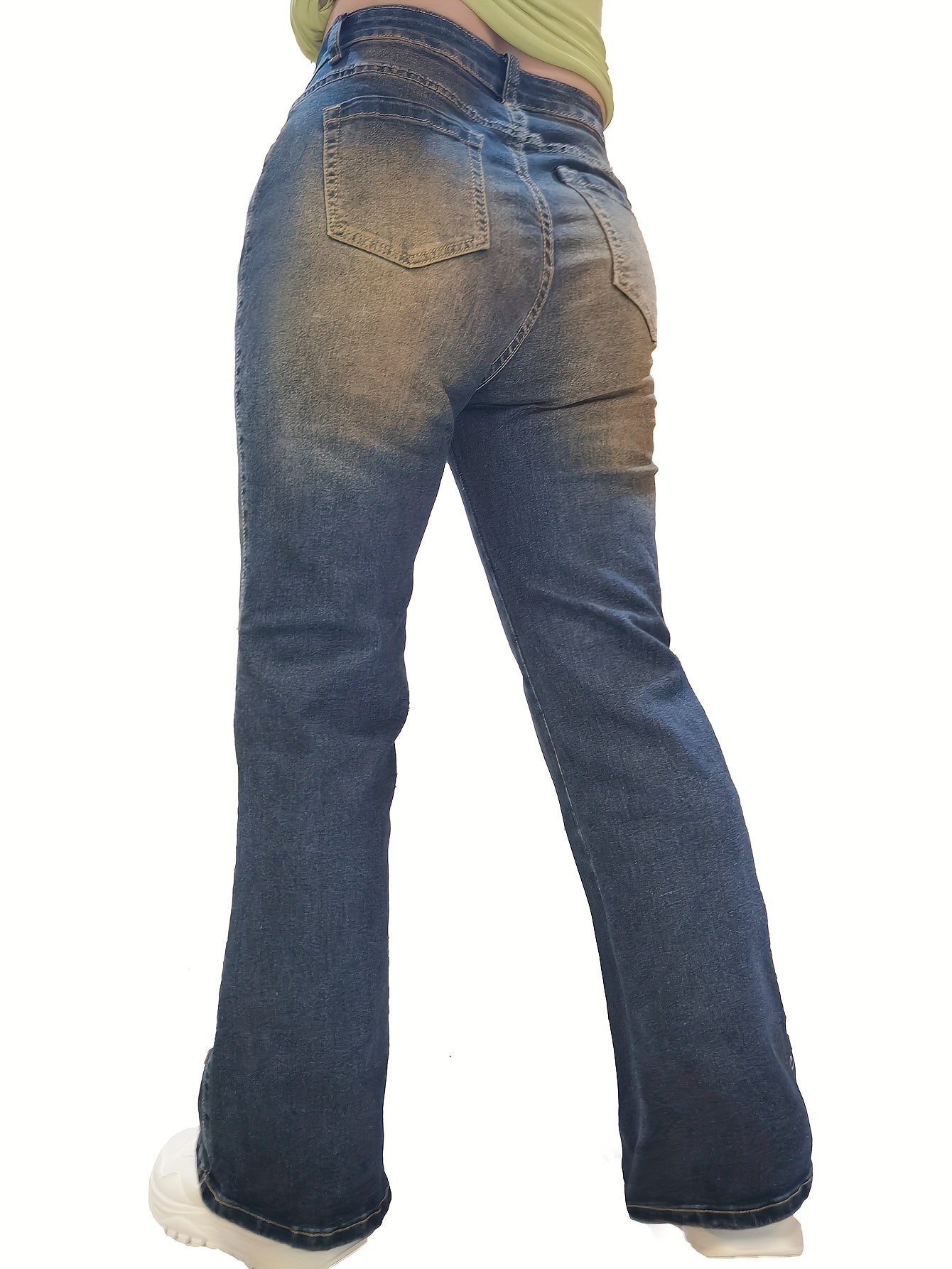  Butterfly Print Flared Leg Jeans With Pockets