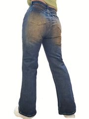  Butterfly Print Flared Leg Jeans With Pockets