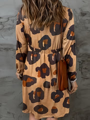 Women's Plus Leopard Print Lantern Sleeve Round Neck Casual Dress