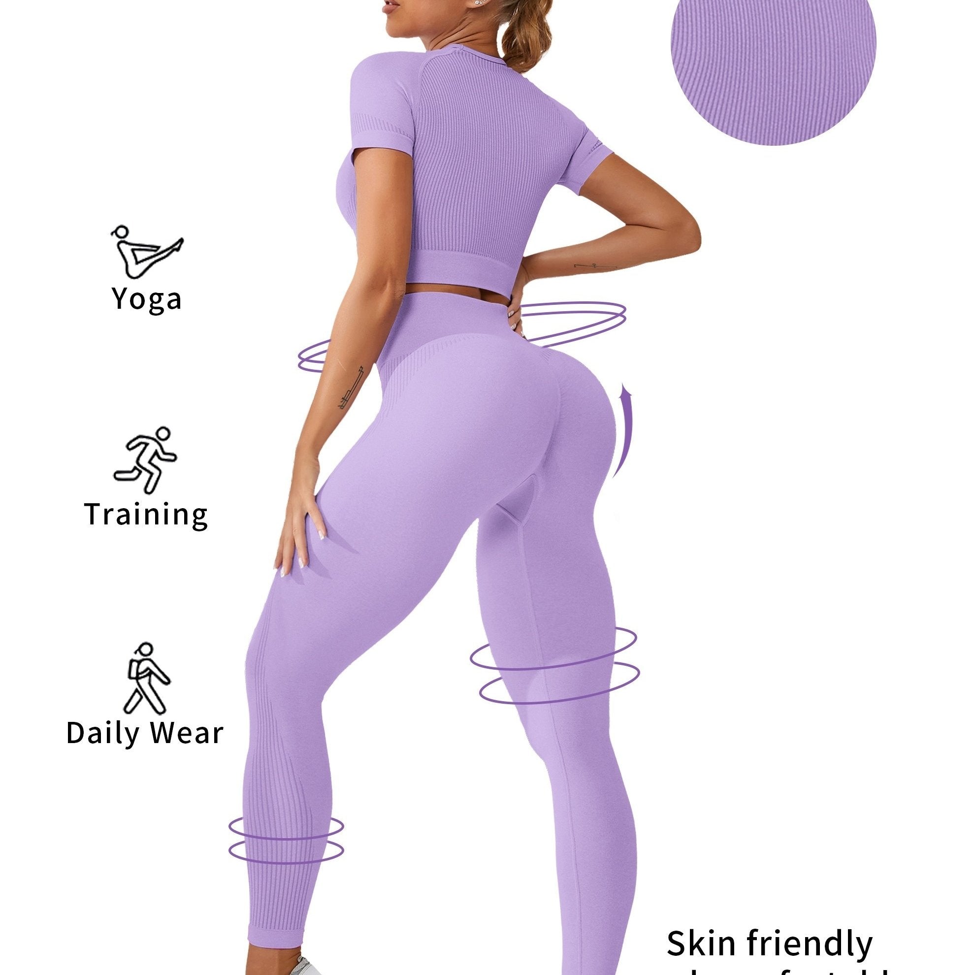 2pcs Breathable Sports Top & High Rise Leggings Women's Activewear