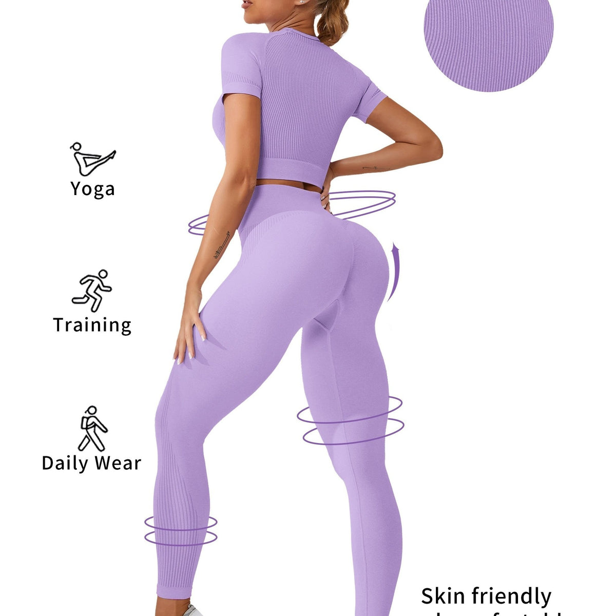 2pcs Breathable Sports Top & High Rise Leggings Women's Activewear