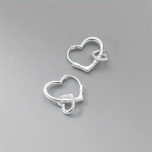 925 Silver Hoop Earrings for Teen Girls Hearts Interlocking Dangle Drop