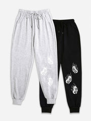 2 Pack Plus Size Sports Pants Women's Plus Butterfly Print Elastic Drawstring