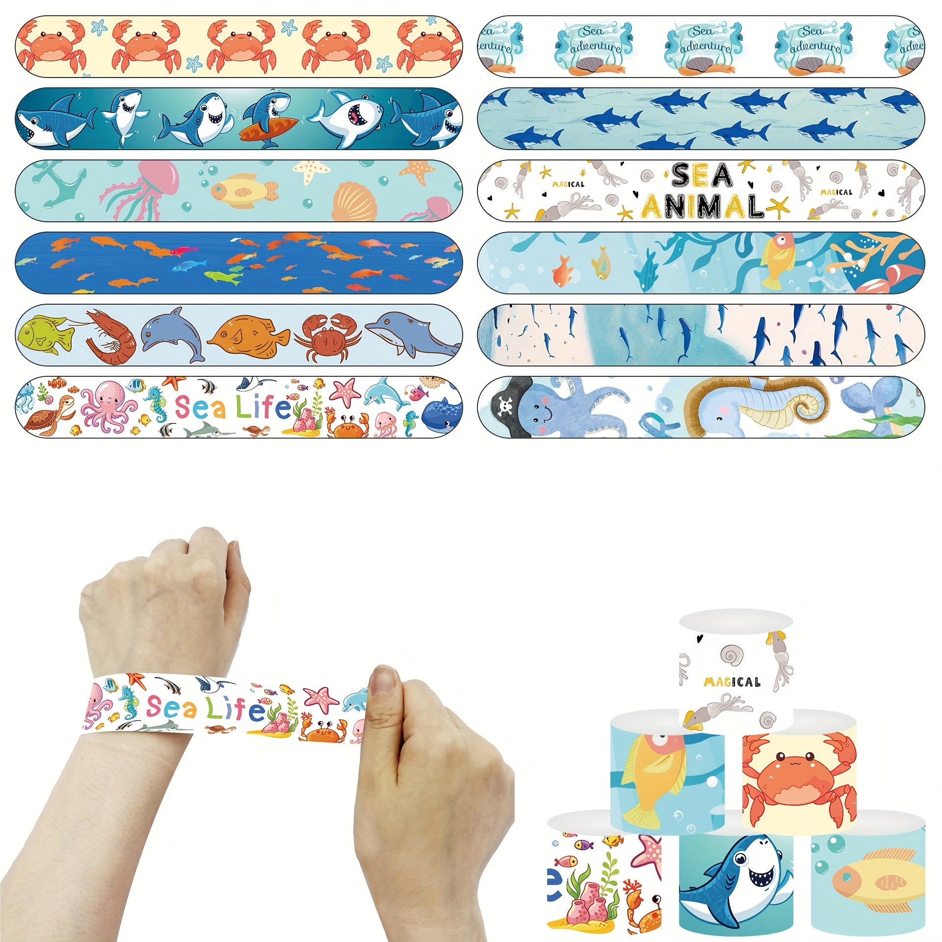 12pcs Ocean Sea Animals Slap Bracelets Birthday Supplies