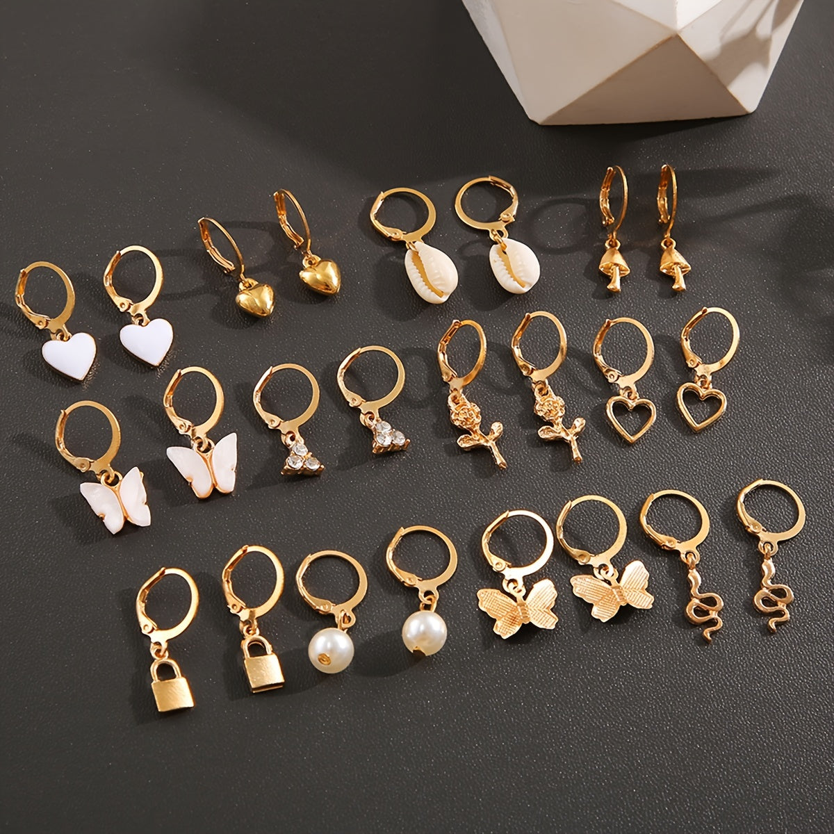 Heart Butterfly Lock Dangle Earrings Set for Women Girls Gift