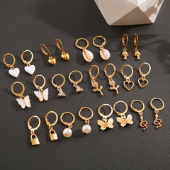 Heart Butterfly Lock Dangle Earrings Set for Women Girls Gift