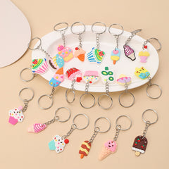 20pcs Cartoon Ice Cream Keychain PVC Key Ring Purse Bag Backpack Car Charm