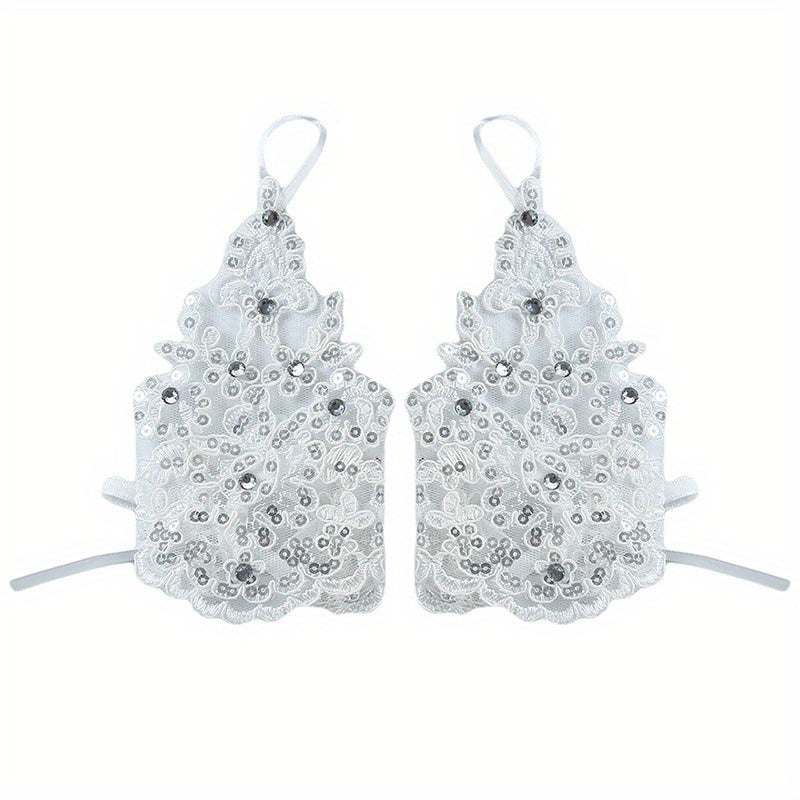 Bride Wedding Dress Gloves Sequin Decoration Hanging Finger Wrist Gloves