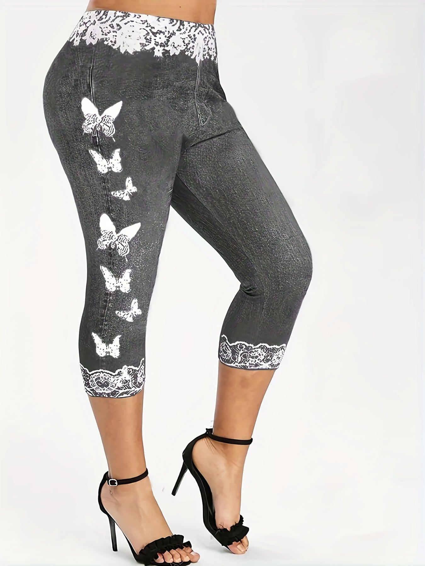 Butterfly Print Skinny Capris Leggings for Women