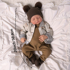 ADFO 20 Inch Reborn Baby Boy Doll with Gray Animal Print Outfit