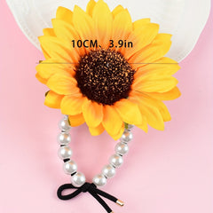 Sunflower Faux Pearl Hair Ring Boho Ponytail Holder
