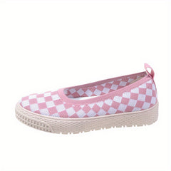 Women's Plaid Loafers Knit Slip On Shoes Comfortable Flats