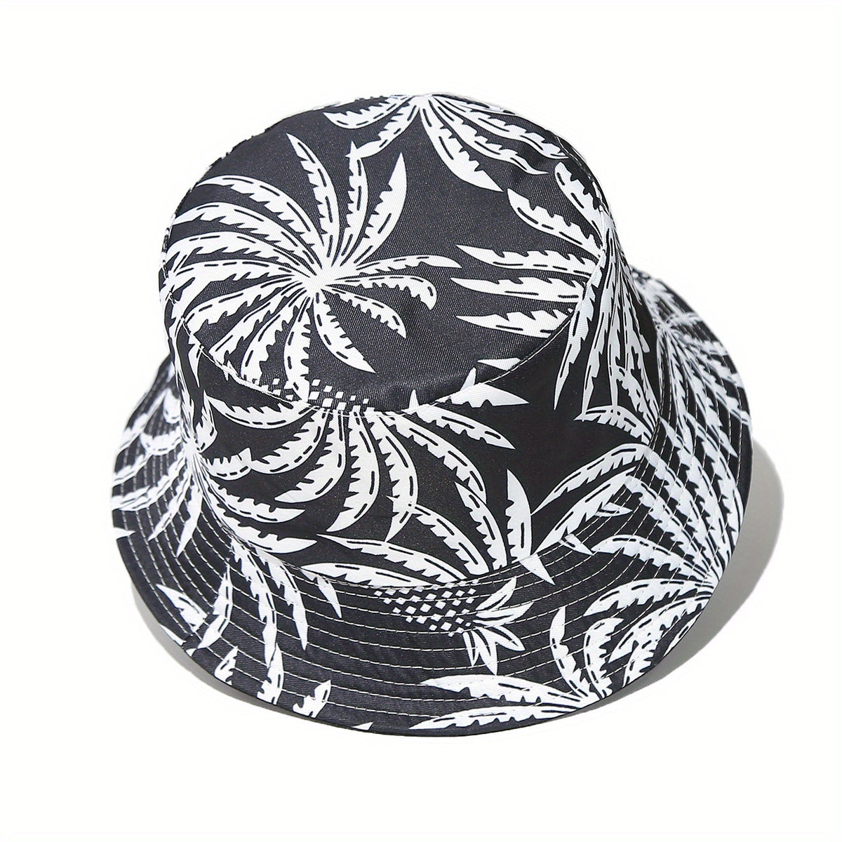 Unisex Sunshade Bucket Hat Black/Leaf Pattern Outdoor Travel