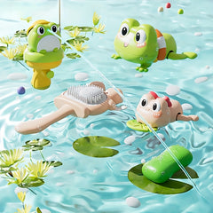 7pcs Frog Bath Toy Set with Water Gun & Massage Brush