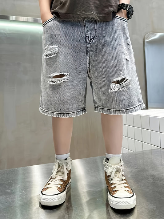 Boys Ripped Denim Jeans Shorts Pockets Casual Summer Kids Clothing