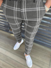 Men's Slim Fit Plaid Slacks Vintage Style Stretch Dress Pants