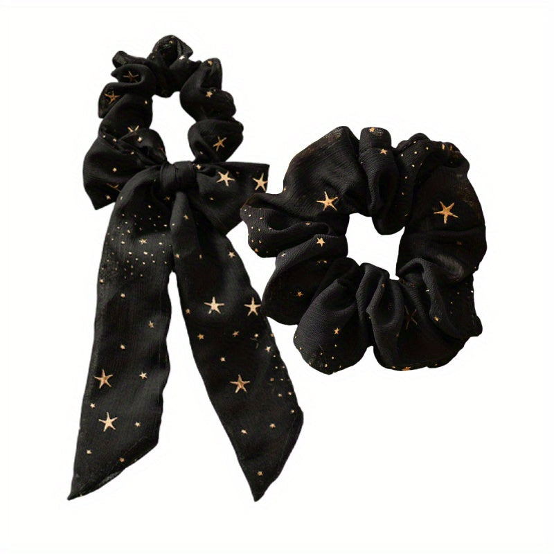 2pcs Glitter Star Chiffon Scrunchies Hair Tie Ponytail Holder