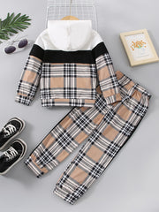 Boys Plaid Hoodie & Pants Set
