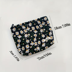 Daisy Flower Makeup Bag Embroidered Summer Travel Toiletry Pouch for Women