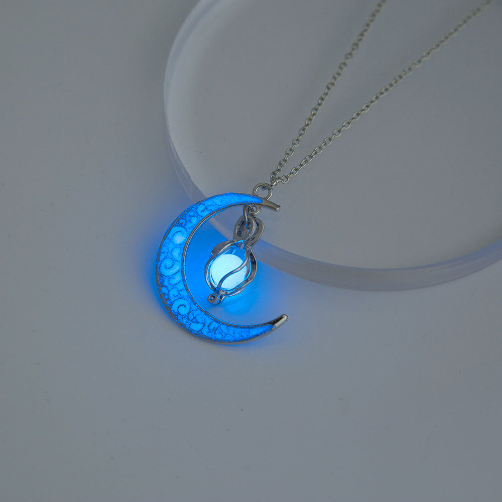 Moon Pendant Necklace Glowing Night Adjustable Neck Chain Women Party Clothing